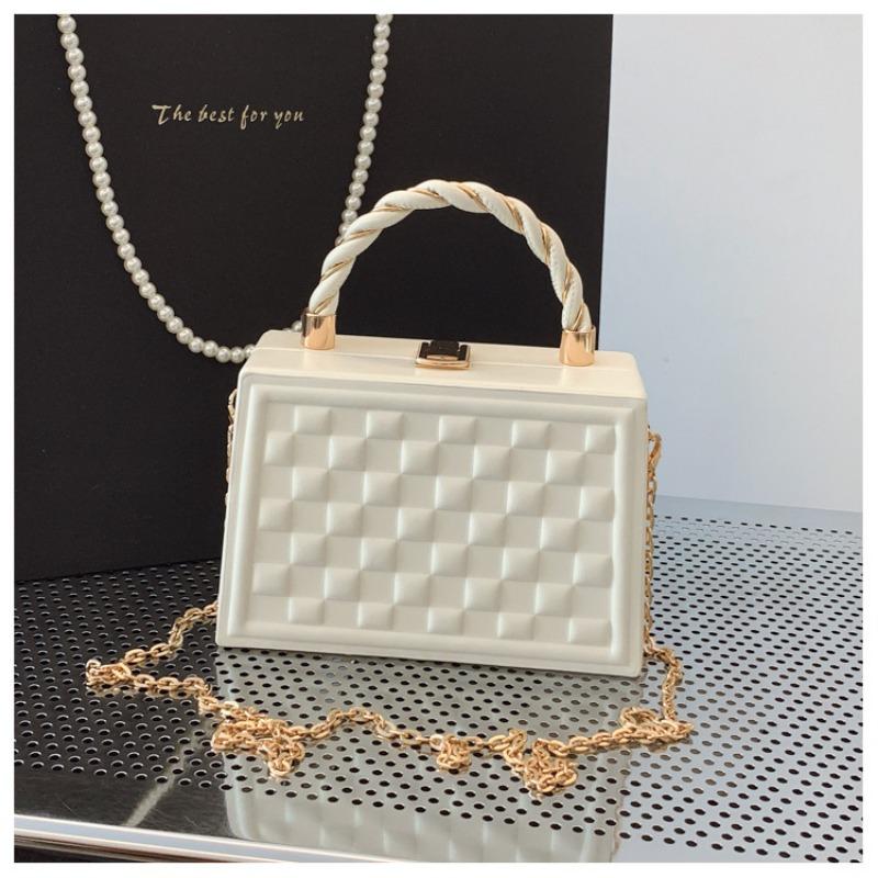 Simple bag Women's hand bag Box bag Delicate plaid chain Crossbody handbag