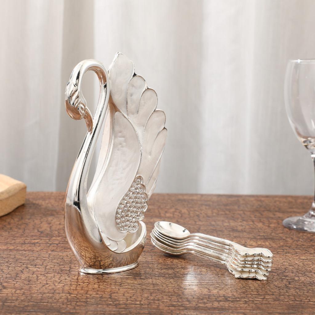Schwan Löffelhalter Metallisches Finish Schwan Dessertlöffel Organizer Besteckset Strass Tischgeschirr Geschenkidee für Tischdekoration