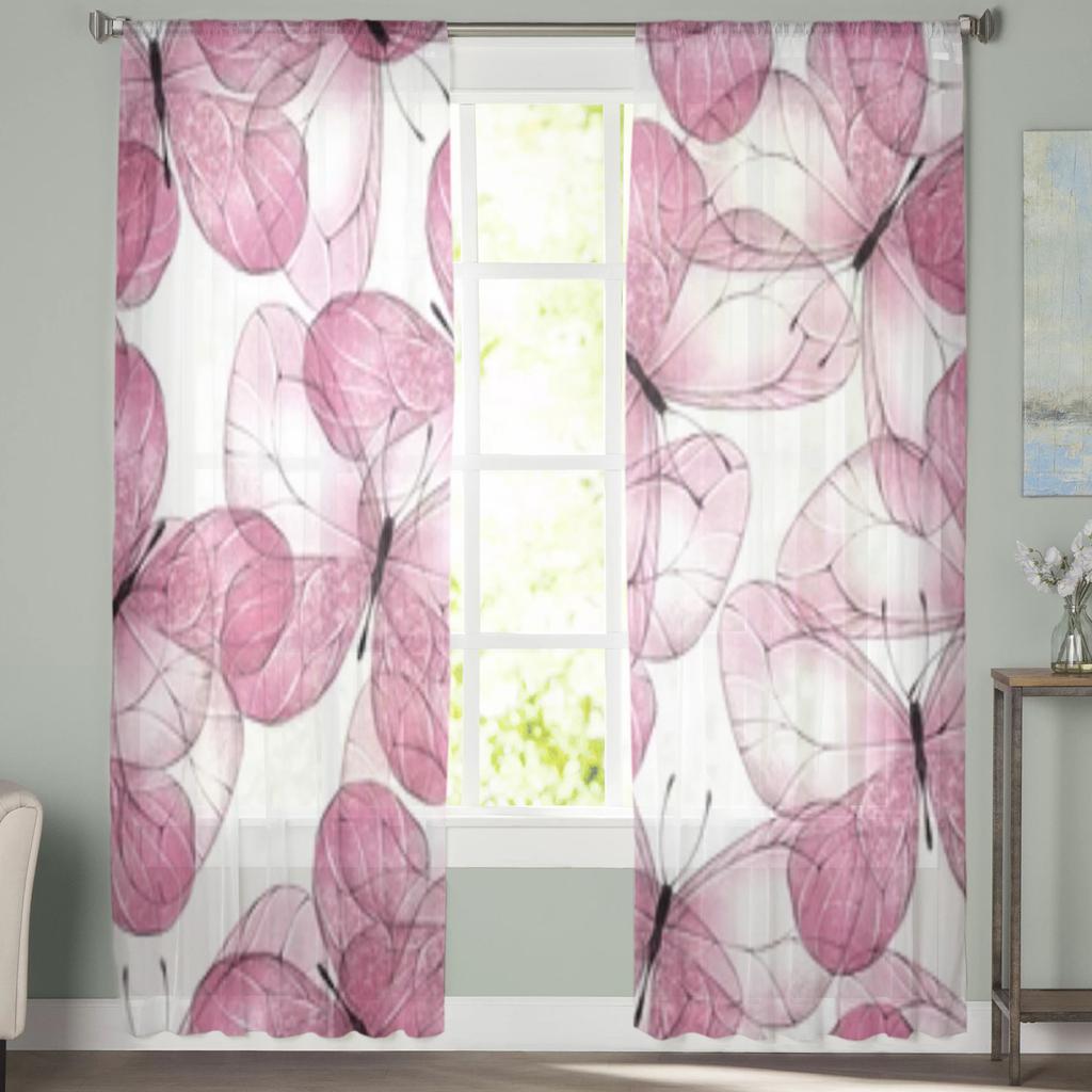 Butterflies Beautiful Sheer Curtains For Living Room Window Transparent Voile Tulle Curtain Bedroom Drapes Home Decor