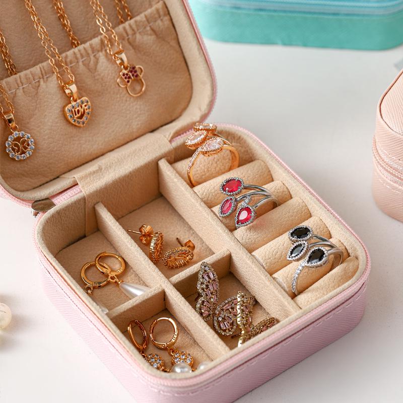 Lockable Leather Jewelry Travel Box - Small, Portable, High-end Gift Box