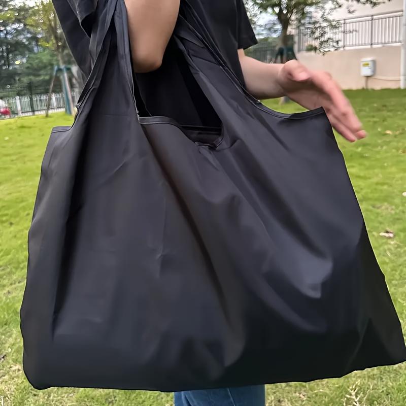 1pc Large Capacity Durable Oxford Cloth Shopping Bag Foldable Black Rectangular Tote Groceries Camping Picnic Outdoor Enthusiast