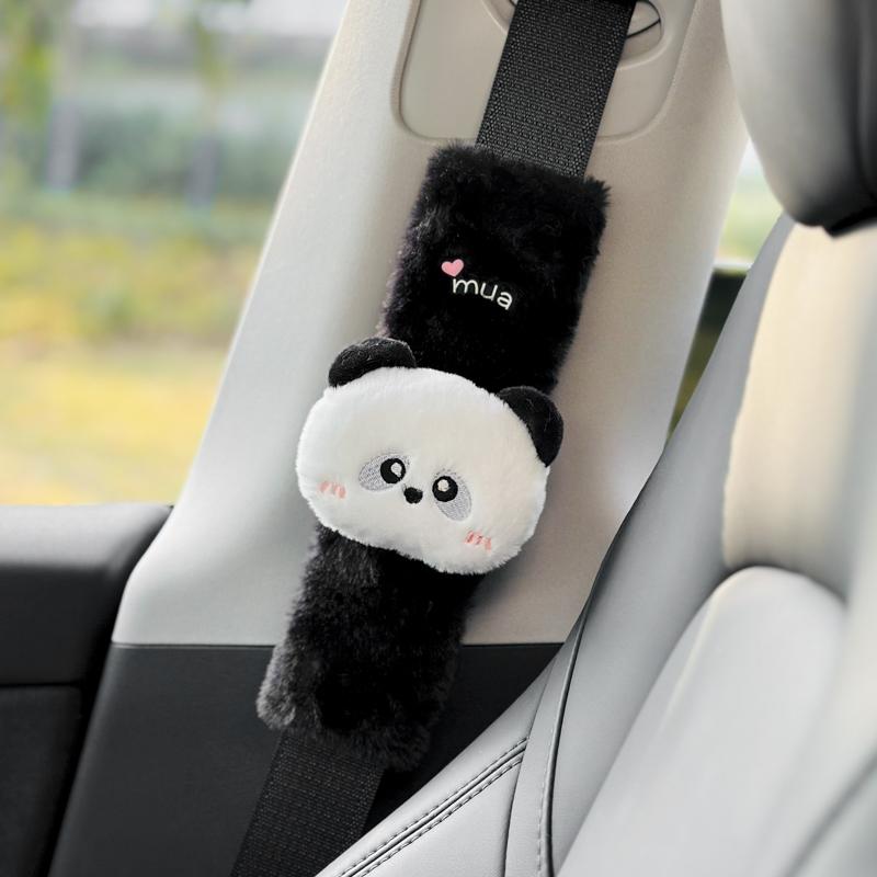 2pcs High Quality Long Plush Car Seat Belt Cover Cute Cartoon Panda Bear Imitation Rabbit Auto Safety Shoulder Pad Decrotion