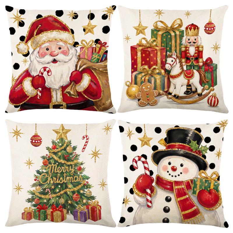 Christmas Throw Pillow Set - New Style Santa Claus, Snowman and Nutcracker Print Cushion Cover for Sofa Pillows