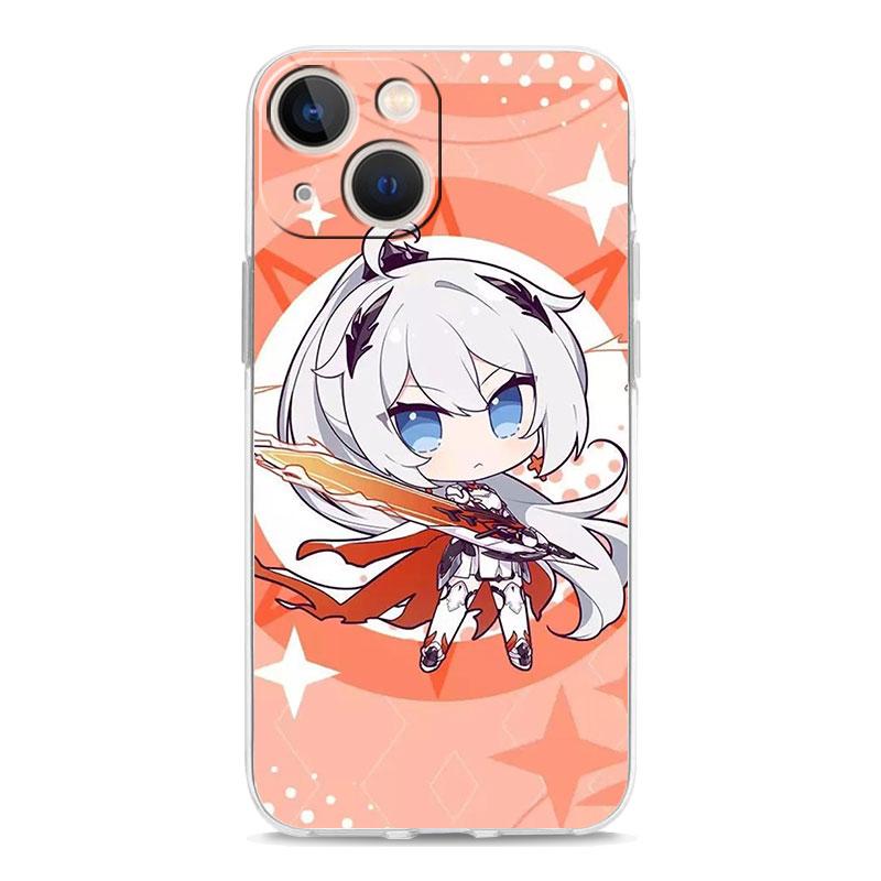 Luxus Hülle für iPhone 15 14 13 12 11 Pro Max X Xs XR 7 8 Plus Bumper Handyhüllen Klare TPU Hülle Niedlich Honkai Impact 3rd Spiel