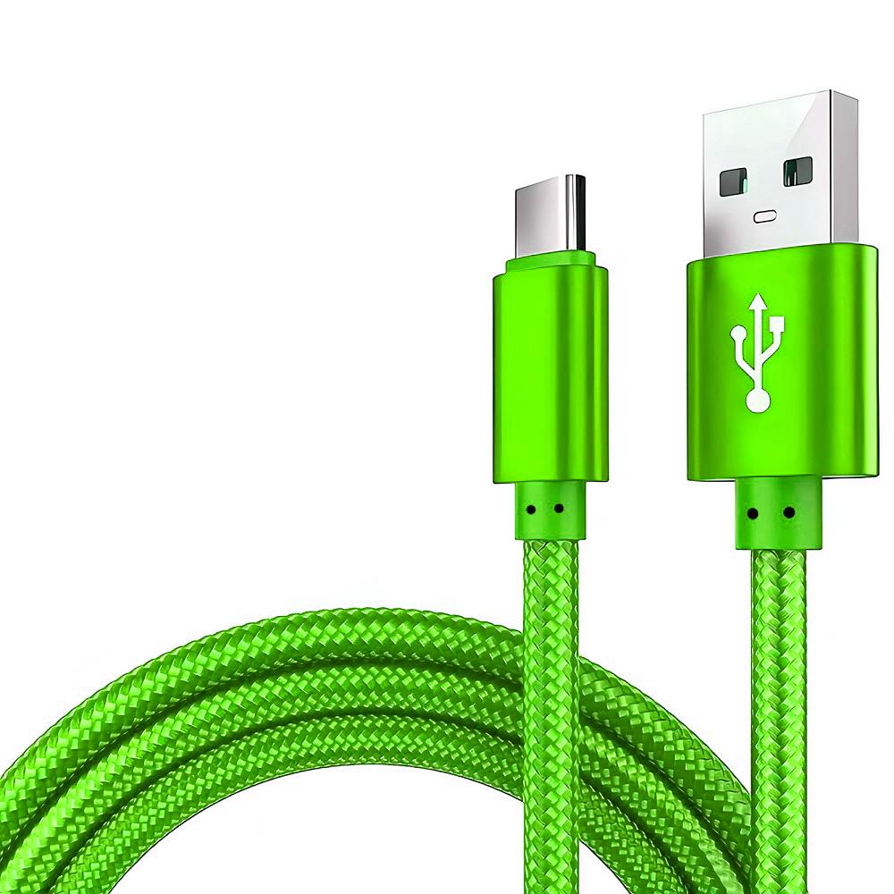 

USB A To Type C Nylon Braided Data Cable Suitable For Android Samsung Type C Fast Charging Cable USB Device Mobile Phone Charge 1m зелёный