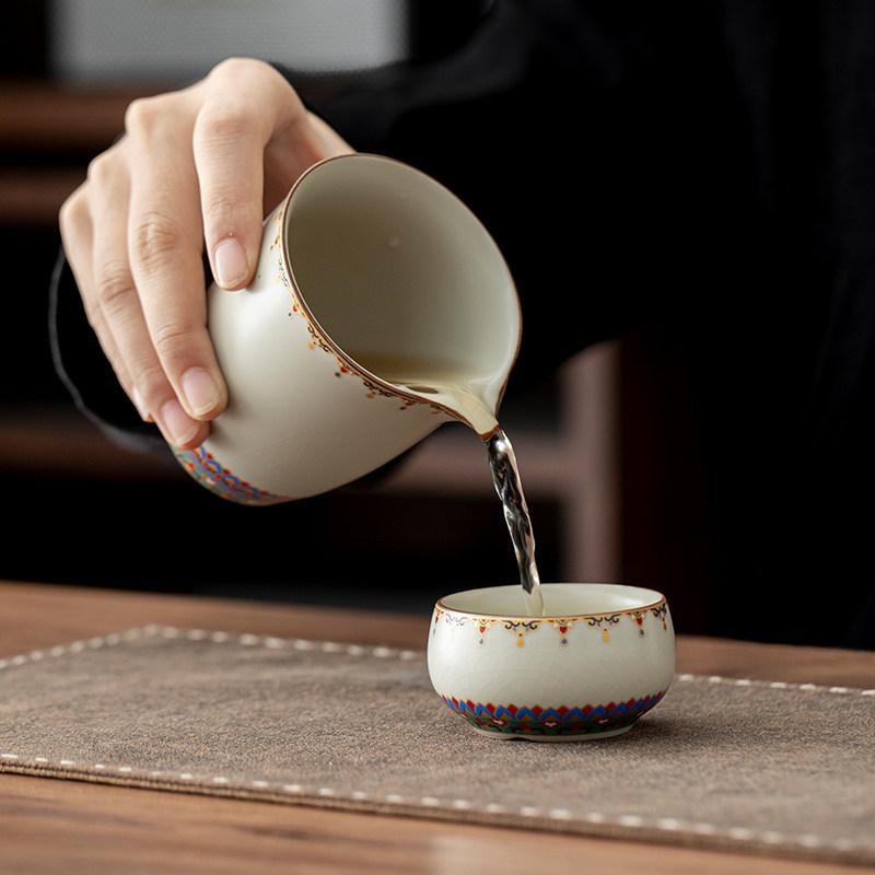 Ru kiln Kung Fu tea set, household ceramic teapot, teacup, complete set of retro gifts for elders and customers