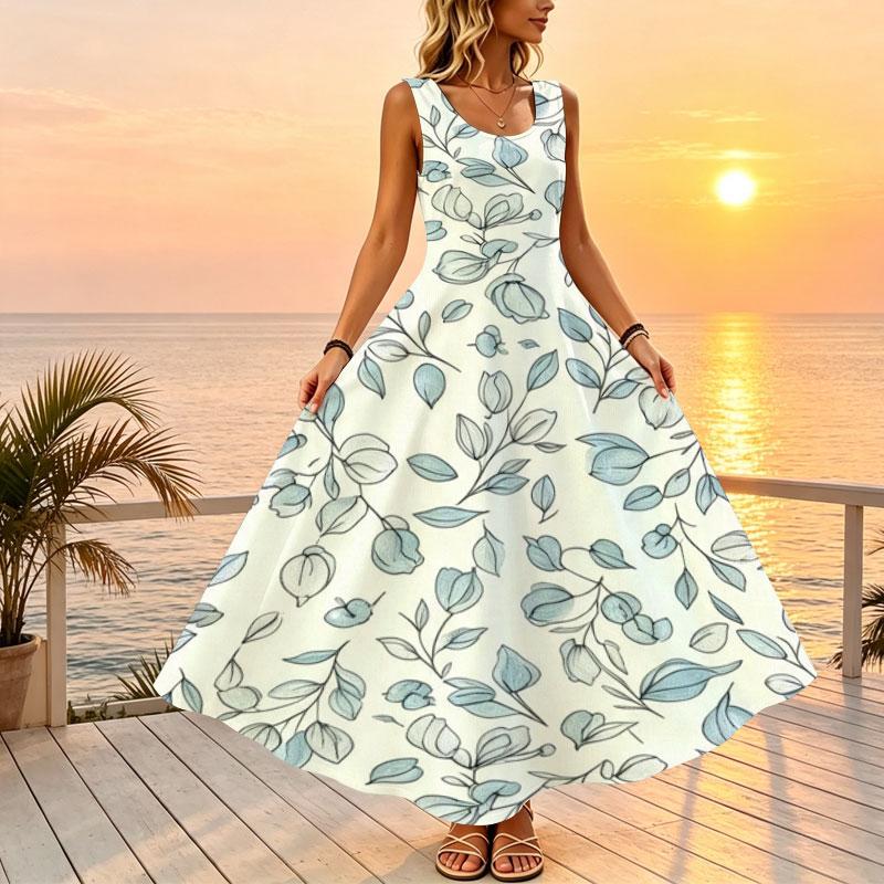 Beach Maxi Dress for Women Sleeveless Lightweight Floral Summer Dress,Flowy Hem,Perfect for Beach Vacation,Travel Photos,Casual Wear