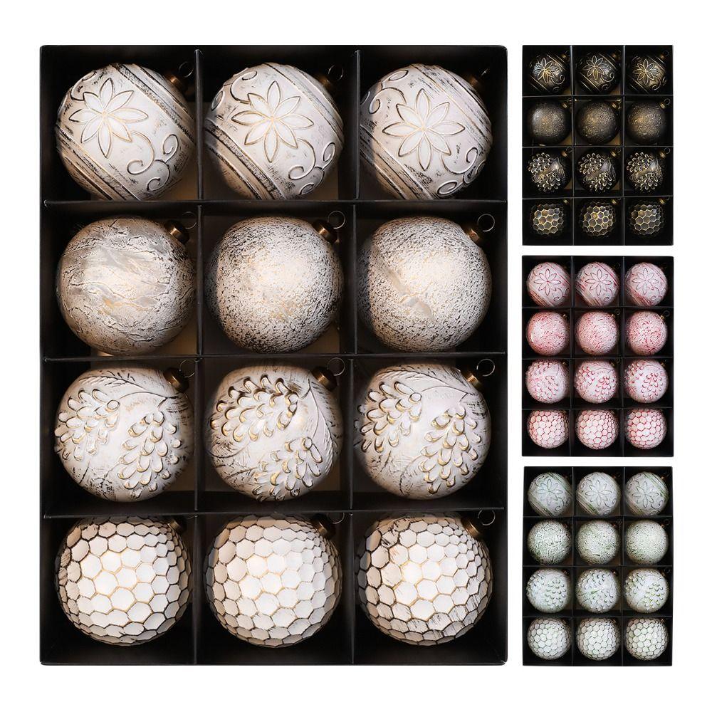 12PCS Retro Plastic Christmas Ball Set Multicolor 8cm Christmas Tree Balls Antique Xmas Baubles Party