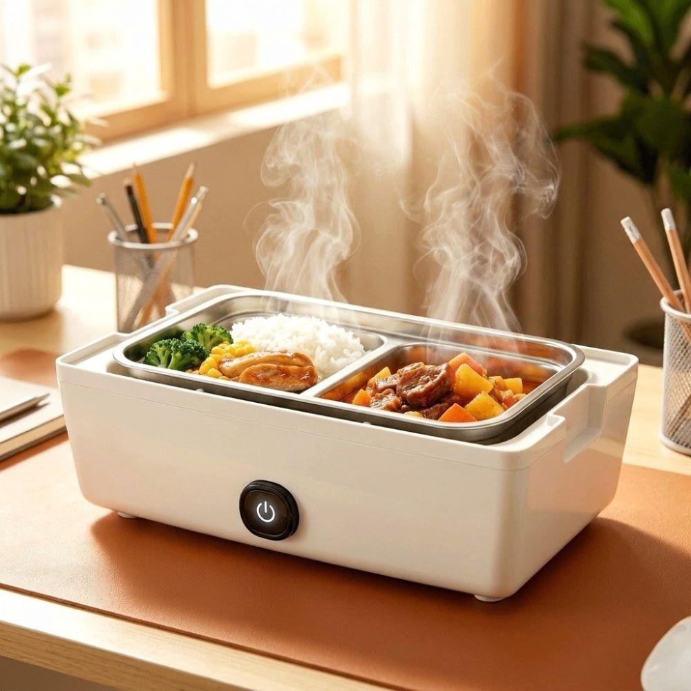 Tragbarer Reiskocher aus Edelstahl, selbstheizend, elektrische Heizbox, Speisenwärmer für Outdoor-Reisen