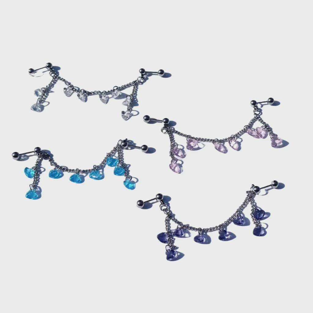 Paris Dream Titanium Steel Double Ear Studs with Zircon Chain.