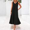 Women's Summer Casual Sleeveless Long Dress V Neck Vest Solid Color Beach Dress