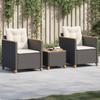 VidaXL Bistro Set with Cushions 3 Pcs, Chairs and Patio Table, Outdoor Terrace Furniture, Black Wicker 366313