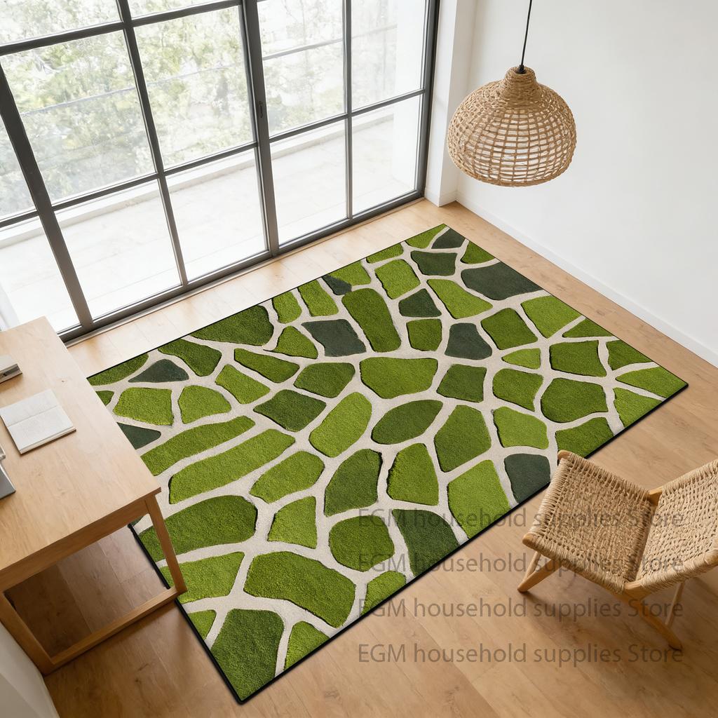 Retro Green Carpet Abstract Living Room Decoration Soft Rugs Bedroom Anti-slip Washable Customizable Dining Room Floor Mat Study