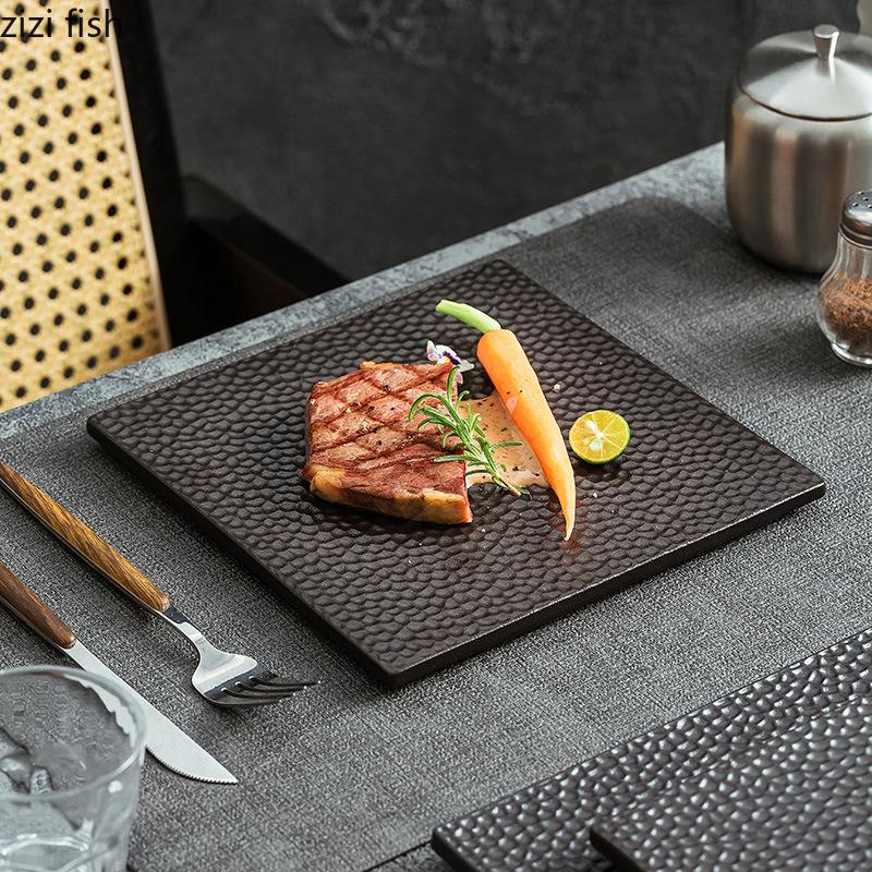 Square Black Steak Plate Ceramics Dining Plate Sushi Plates Sting Disc Dessert Plates Fruit Dish Snack Bowl Dim Sum Dish