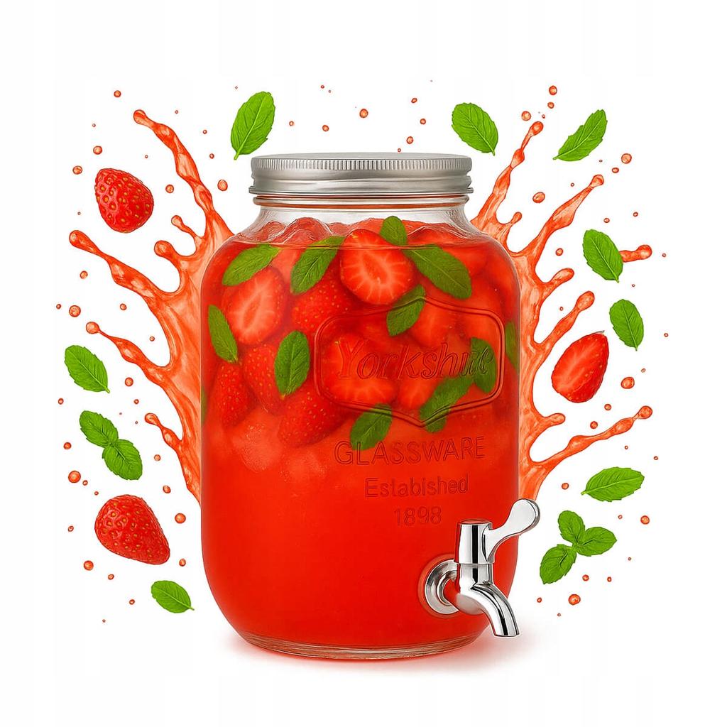 Glass Jar with Tap 4L with Metal Cap for Lemonade, Grill, Drinks, Water