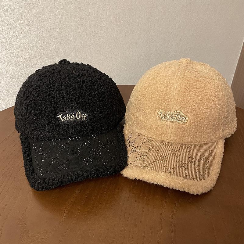 Fashion Hat High Quality Letter Embroidery Winter Baseball Cap Children's Fashion Versatile Lamb Wool Thickened Rhinestone Cap