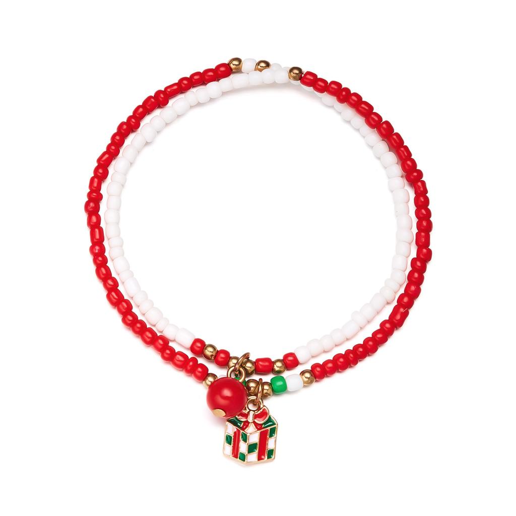 New Hot Snowman Santa Claus Crutch Wreath Pendant Multicolor Rice Beads Bracelet for Women Merry Christmas Zircon Gifts