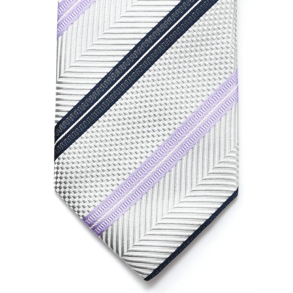 [Michiko London] Brand Necktie, Made in Japan, Silk, Regimental Stripe, Jacquard Weave, Business, Regular Size (A: Light Gray)