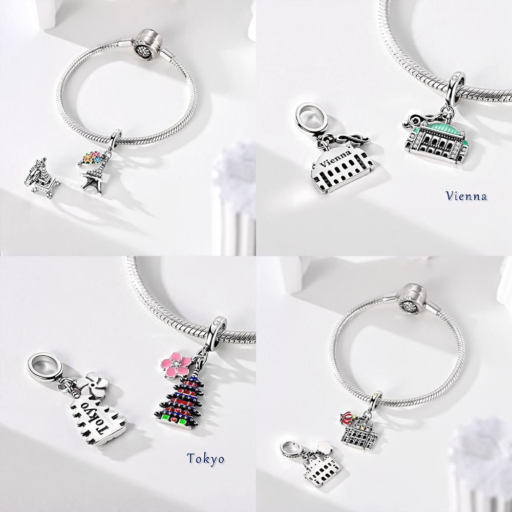Eiffel Tower Paris Palace Milan Cathedral Opera House Originalcopper Beads Fit Women Bracelet Fine Gift Jewelry Women Diy