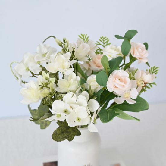 Artificial Rose Bouquet Fake Flowers with Eucalyptus Leaves Plastic Floral Arrangement for Wedding Bridal Bouquets Home Party Table Centerpiece