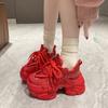 Fashion Women Platform Sneakers Spring Autumn 8cm Chunky High Heels Bling Red Ladies Wedges Casual Dad Shoes Leather Sports Sneakers