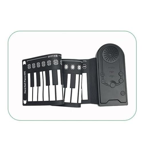 Portable Roll-Up Electronic Piano, 49 Keys, Battery-Powered, Foldable Electronic Soft Keyboard, ABS Plastic, for Beginners, Black