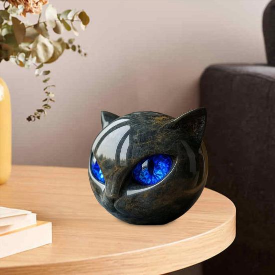 Black Cat Stone Cat Head Sculpture Marble Texture Healing Stones