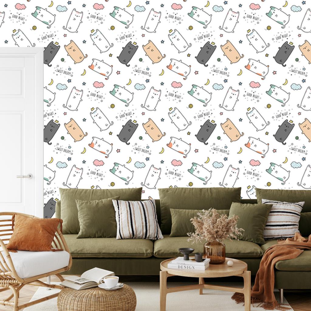 Wallpaper Cats white, light gray, gray and cream 50x1000