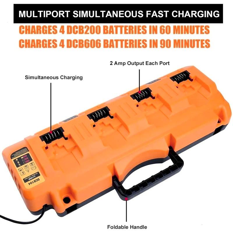 DCB104 Li-ion Battery Charger 4-Port 2A Current For Dewaltt 10.8V 12V 14.4V 18V 20V 60V DCB127 DCB105 DCB118 DCB112 DCB119 DCB10