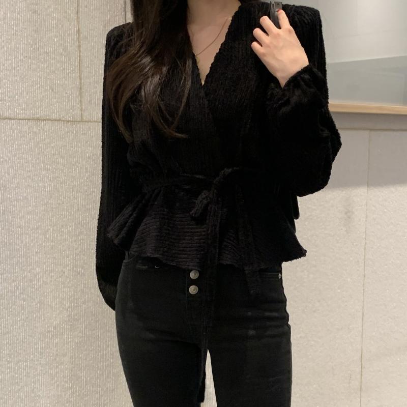 Chic Autumn/Winter Women's Waist-Gathering French Long Sleeve Shirt