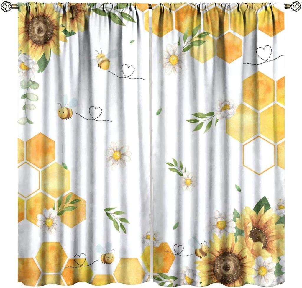 Verdunkelnde Sonnenblumen-Vorhänge Lustiger Gelber Ton Geometrie Wabenmuster Floral Nahtloses Muster Fensterdekorationen Vorhang Modern Polyester Mit Stange