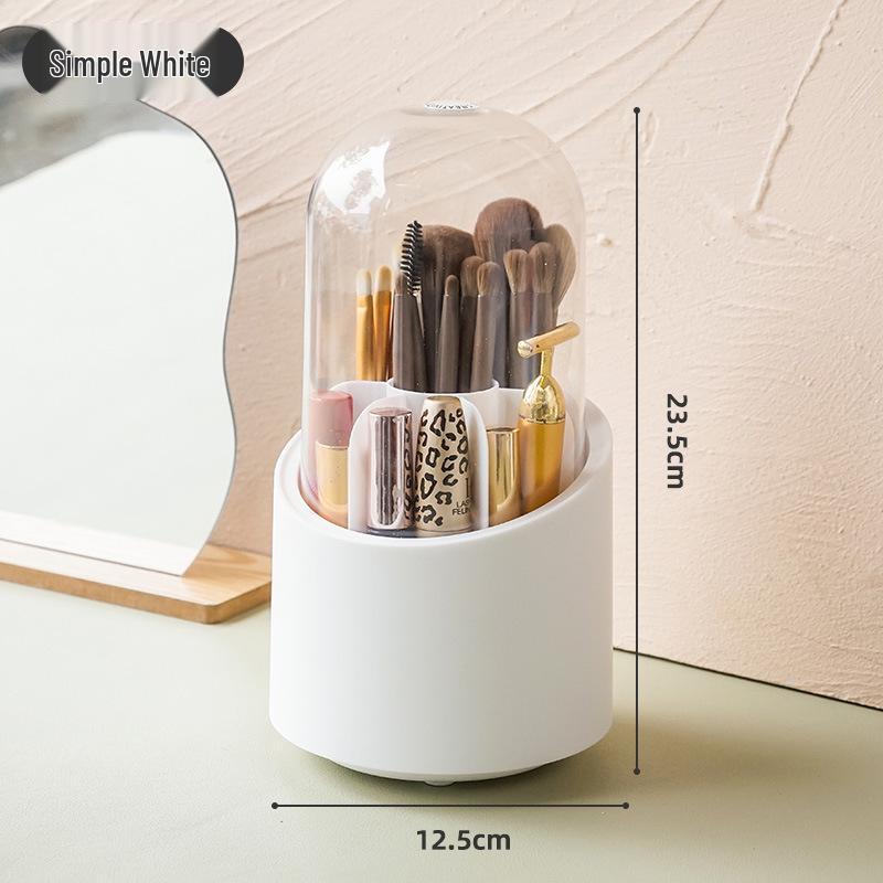 Rotatable Makeup Brush & Pencil Holder with Lid - Dustproof Desktop Organizer for Lipsticks & Eyebrow Pencils