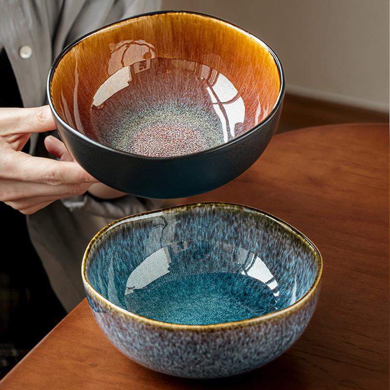 Yunmeng Kiln Becomes 6.5-Inch Special-Shaped Noodle Bowl Ceramic Fruit Bowl High-End Restaurant Specialty Tableware Export