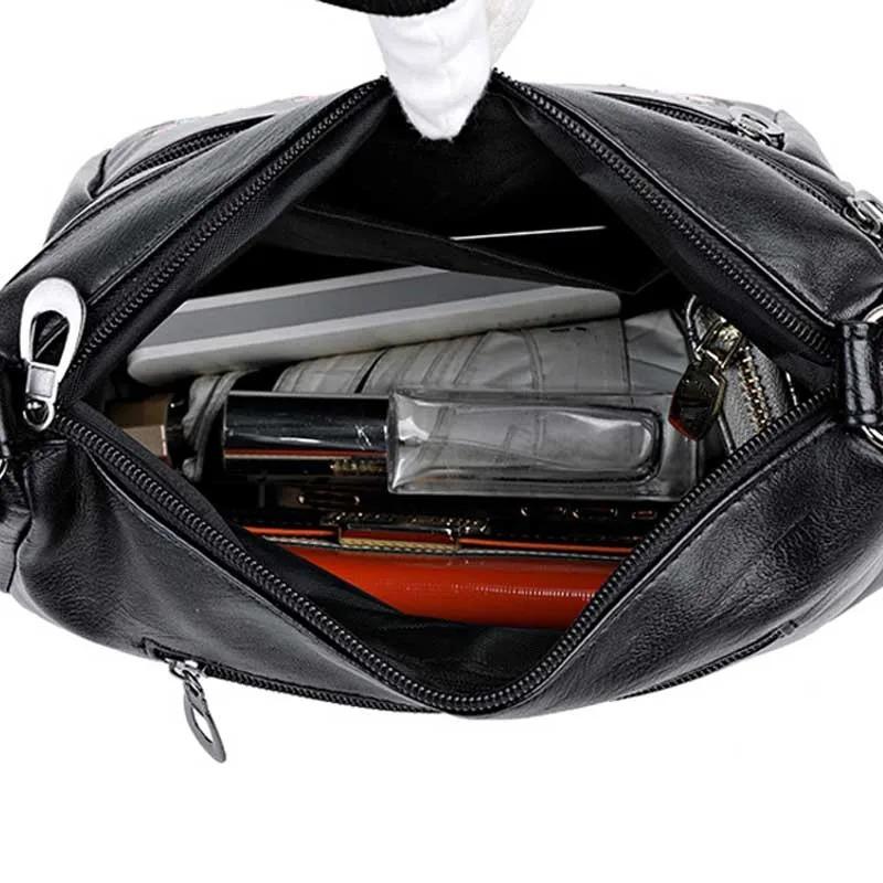 Fashion PU Leather Luxury Multi-pocket Handbags High Quality Women's Bag Flower Embroidery Design Ladies Crossbody Shoulder Bags