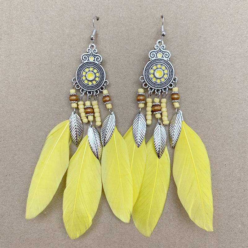 

Богемные этнические серьги-подвески в виде перьев для женщин, элегантные деревянные бусины, длинные кисточки, серьги-подвески для девочек, модные украшения для вечеринок