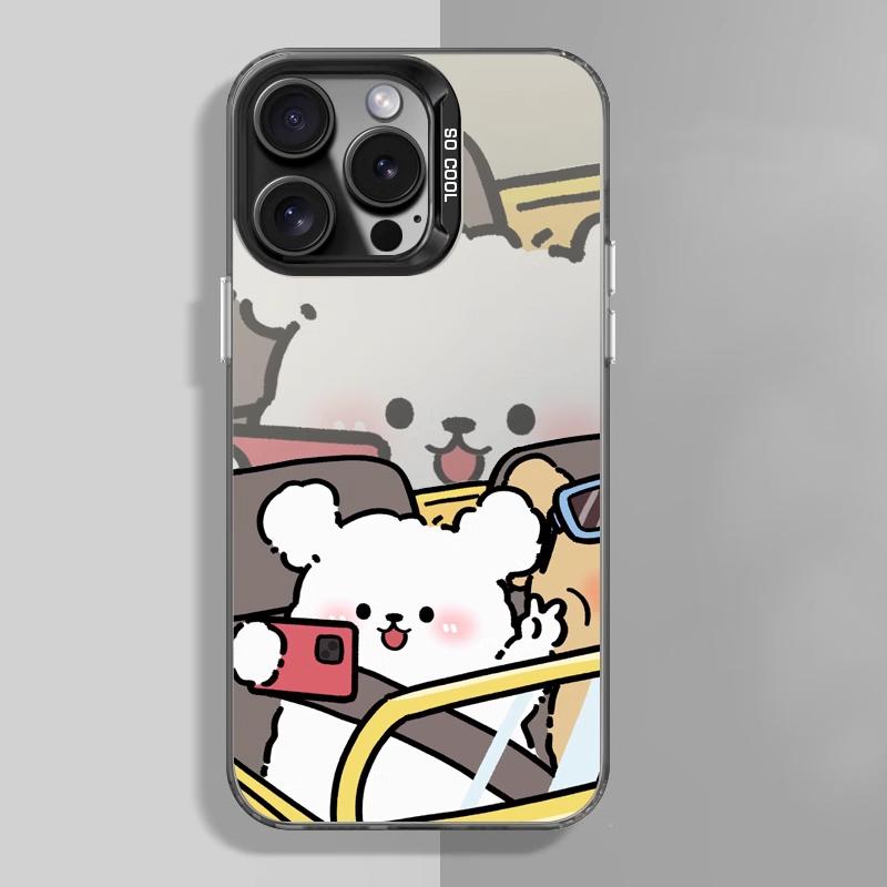 Electroplate Silver IMD Case for IPhone 11 12 13 14 15 16 Pro Max X XS XR SE2 7 8 Plus Cute Drive Dogs Couple Paired Phone Cover