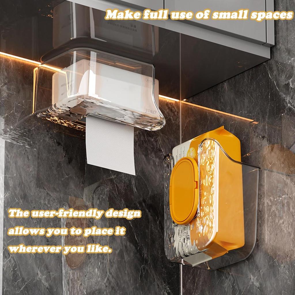 2 Pcs Clear Wipes Dispenser, Holder for Kitchen & Bathroom, Refillable Container Box, Wall Mounted Tissue Box Holder