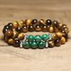 Tiger's Eye Malachite Bead Bracelet – Black Onyx Silver Accent Protection Jewelry, Men's Grounding Gift