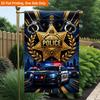 2D Flat - 2D Flat Printing Garden Flag 1pc, Police Badge And Patrol Cars Durable Single-Sided Print Yard Flag, Garden And Home Holiday Decoration, 29.