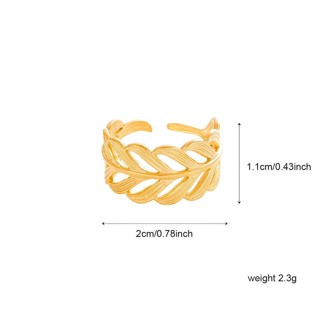 Elegant 18K Gold-Plated Geometric Stainless Steel Ring with Natural Stone, Adjustable for Women
