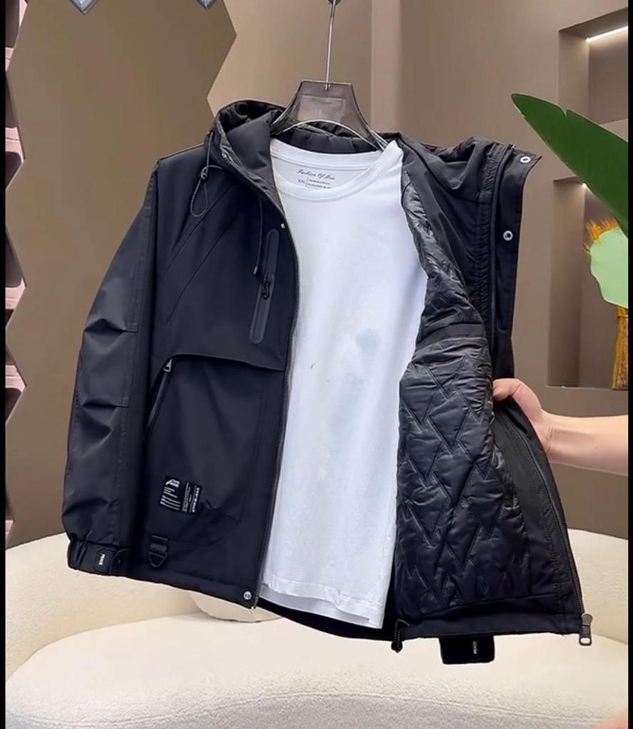 Men's Windproof Hooded Jacket: 2025 Winter Padded & Thickened Tide Brand Coat