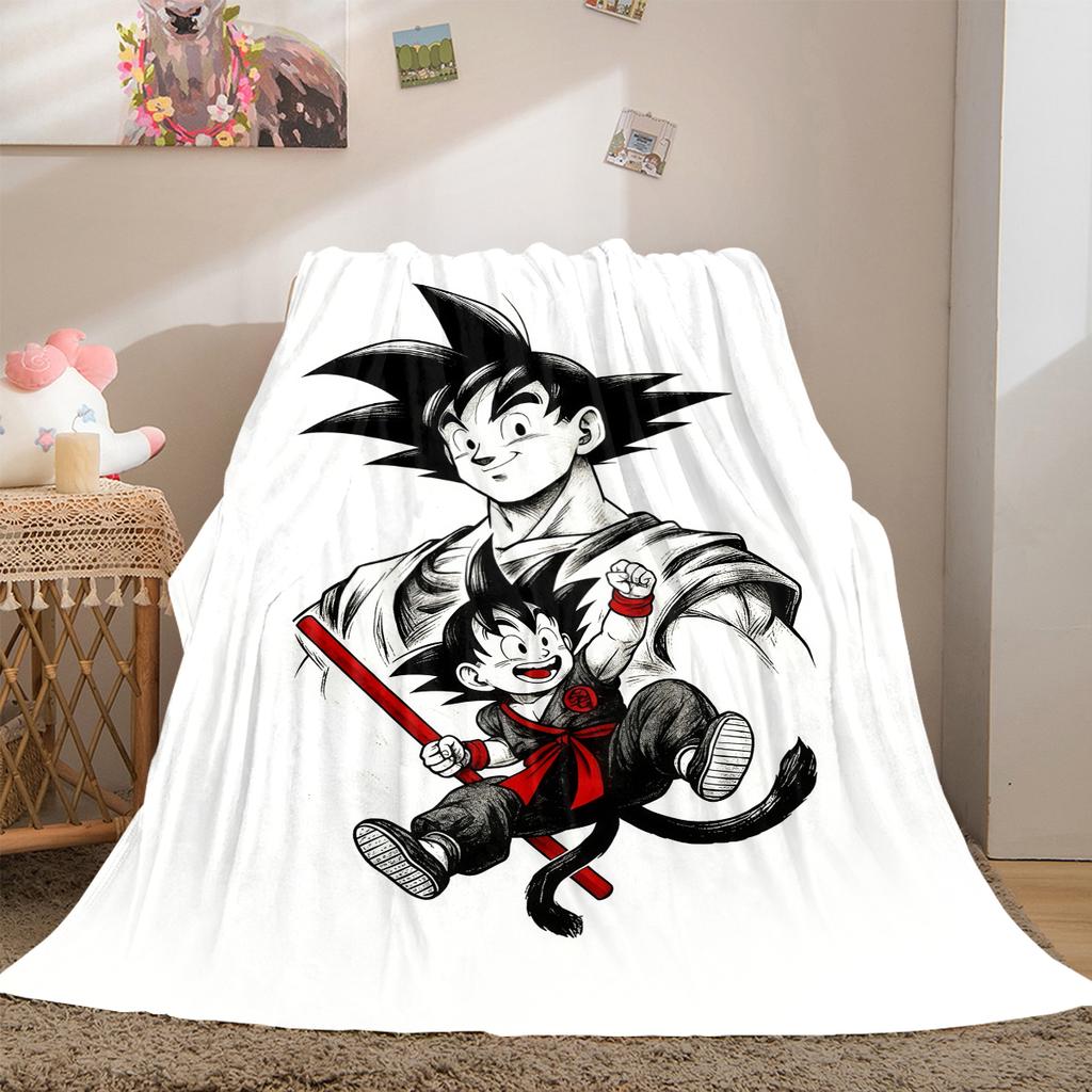 1 Stück Süße Cartoon Son Goku Aufdruck Flanelldecke, Hohe Qualität für Alle Jahreszeiten, Heimdekoration, Wärme und Komfort, Perfekt für Weihnachtsgeschenke