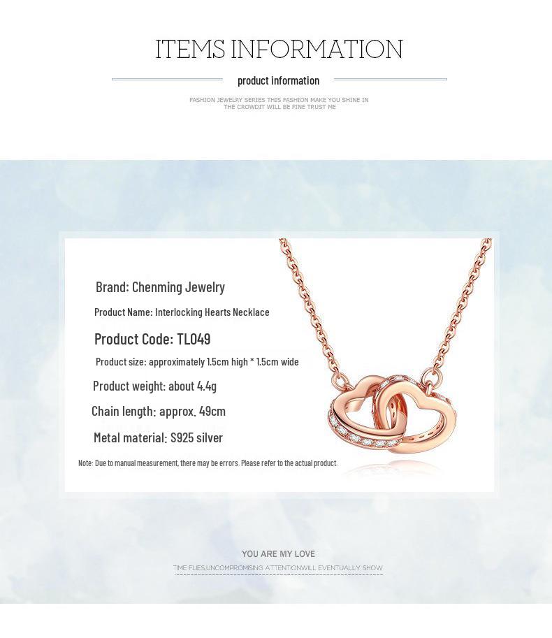 S925 Sterling Silver Heart-to-Heart Rose Gold Necklace with Simple Pendant - Fashionable Japanese and Korean Style Clavicle Sweater Chain