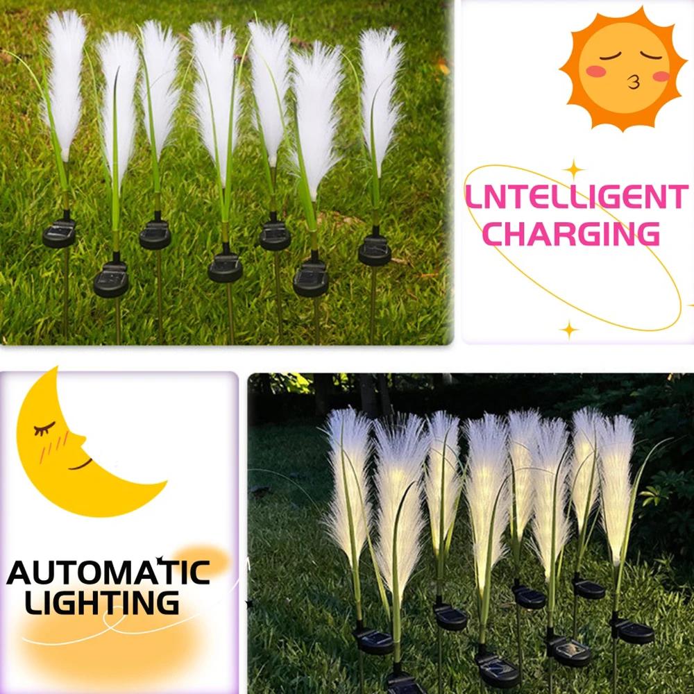 1-10PCS Solar Powered Simulation Reed Lamp Garden Light Outdoor Waterproof Fiber Landscape Lights Christmas Party Decoration