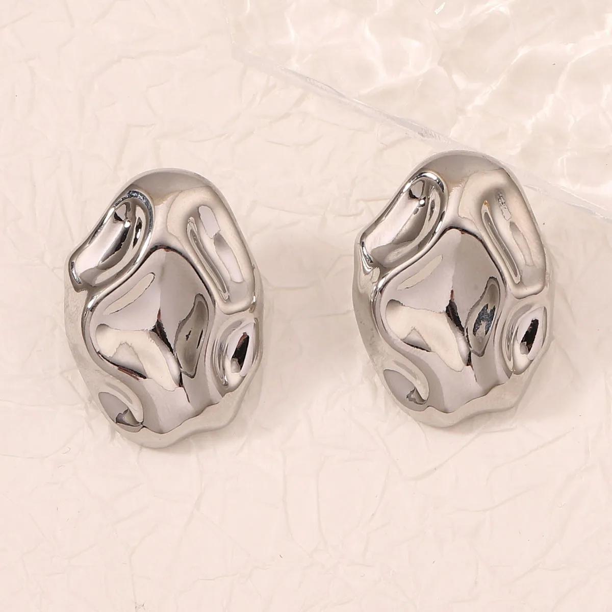 

CCB Geometric Oval Casual Temperament Irregular Concave Hammer Pattern Stud Earring for Women Temperament Zircon Brincos Gift