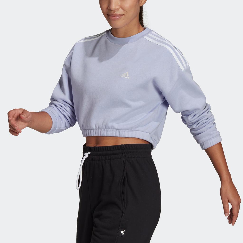 Adidas Crop Crew Neck Long Sleeve Sweatshirt Women Tops Light-Purple HF4154