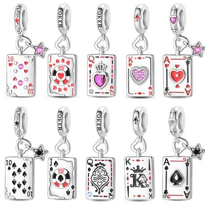 New Copper Poker Card Pendant Beads Colourful Heart Beads Diy Suitable Bracelet Necklace Women Jewellery Gift Charm