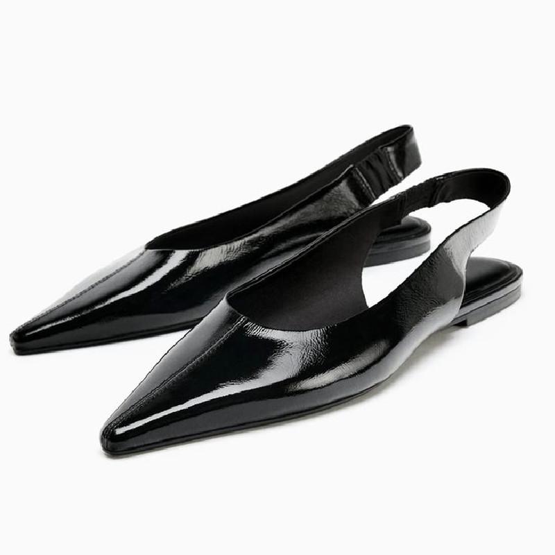 

Black Patent Leather Ballet Flats Women Fashion Pointed Head Slingback Low Heel Pumps Elegant Commuter Office Shoes Flat Sandals 42