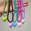 2026 New Color Beaded Chain Resin Heart Pendant Necklace For Women Girls Trendy Clavicle Chain Delicate Jewelry Gift