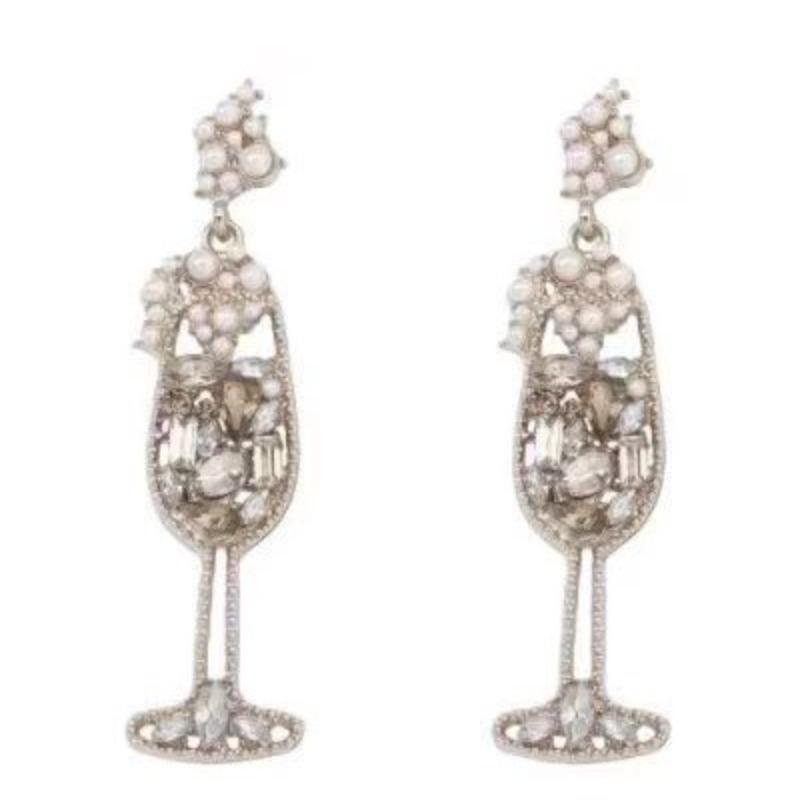 European and American retro imitation pearl inlaid rhinestone wine glass shape fashion temperament high sense earrings cross-border hot wholesale